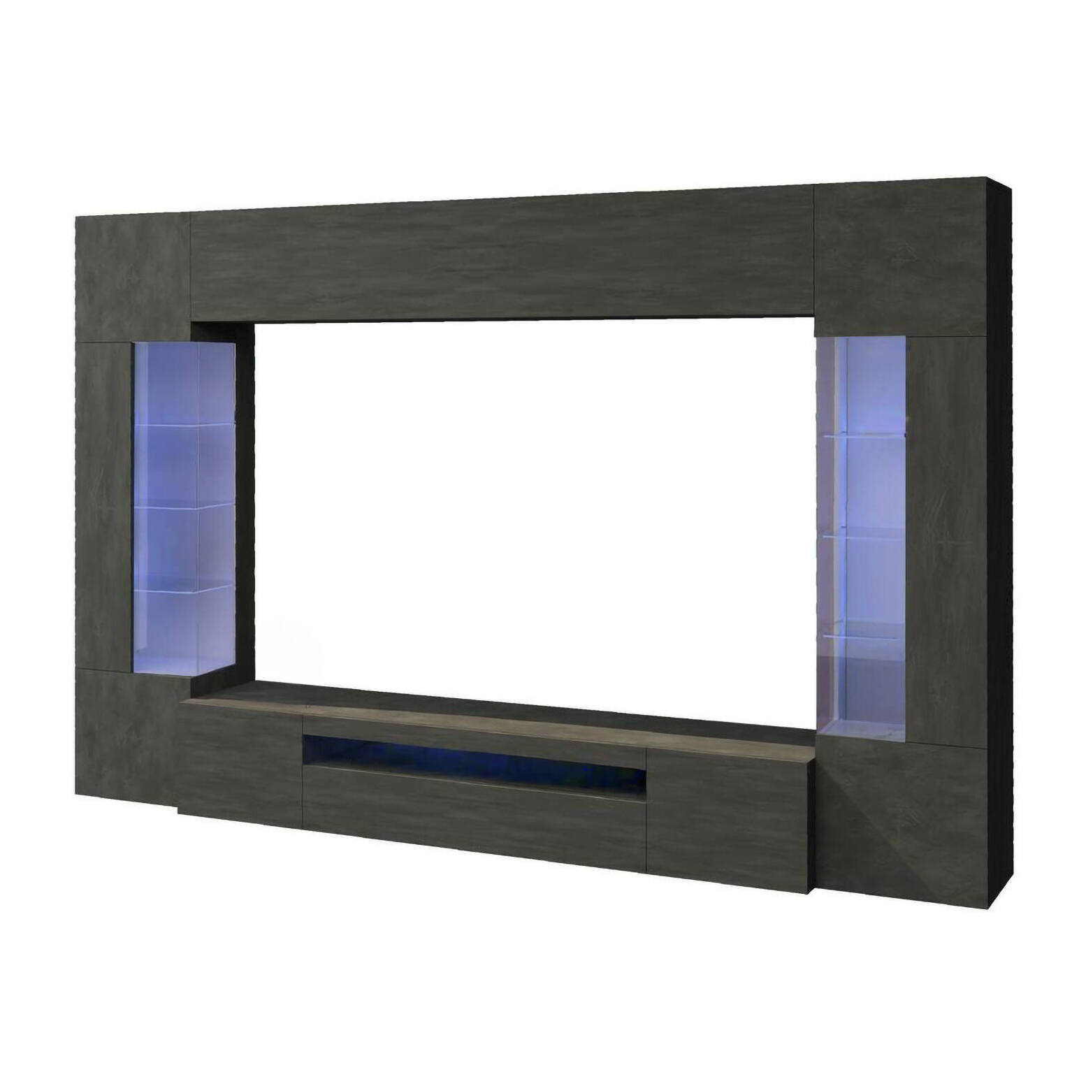 Parete attrezzata Clementino, Set salotto porta TV a 6 ante, Mobile soggiorno multiuso con luce LED, 100% Made in Italy, cm 290x40h191, Antracite