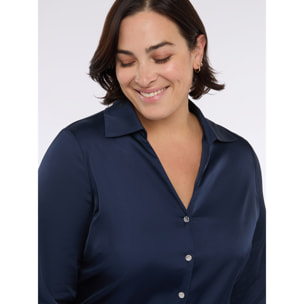 Fiorella Rubino - Camisa escote en V de raso - Azul