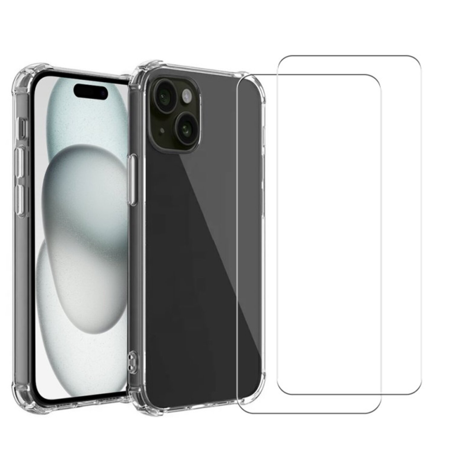 Coque iPhone 15 Antichoc Silicone bords renforcés + 2 Vitres en verre trempé Protection écran