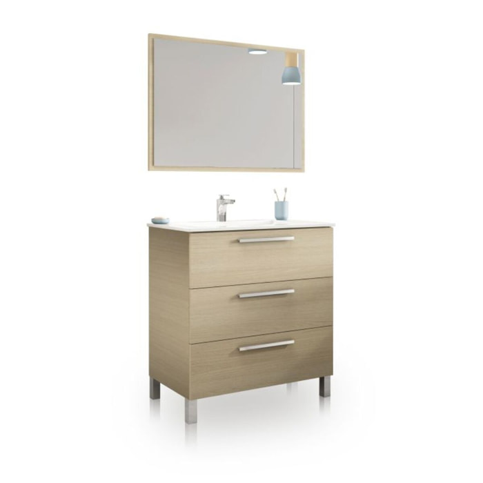 Mueble de baño con espejo Feel 3 cajones Roble