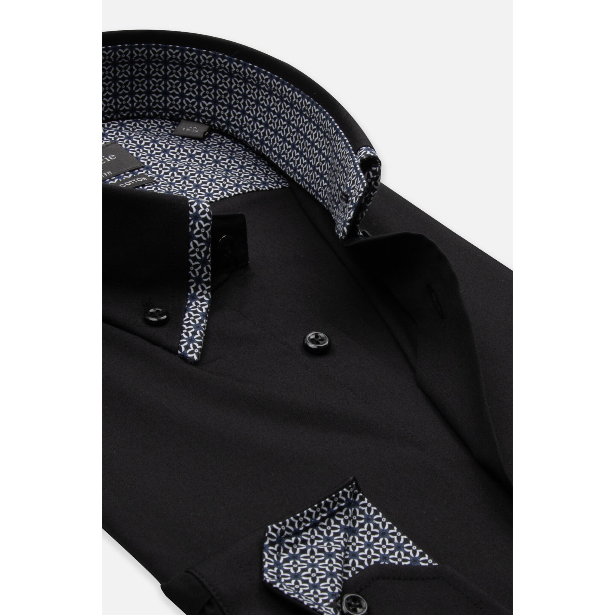 Camicia Uomo 2 Bottoni Button Down Doppio Coll Popeline Stretch Unito Nero