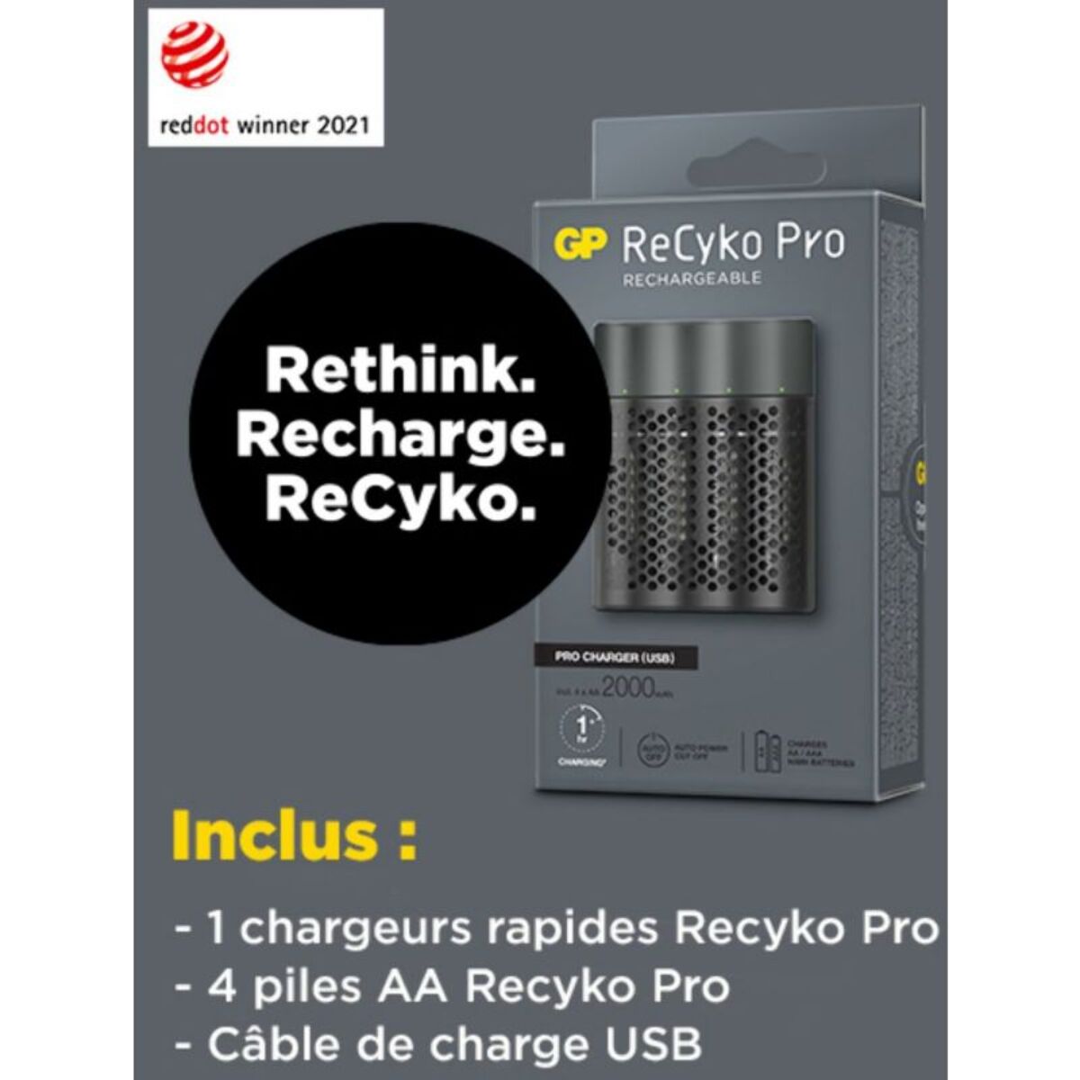 Chargeur secteur GP Recyko pro P461 1h + 4 accu AA 2000mAh