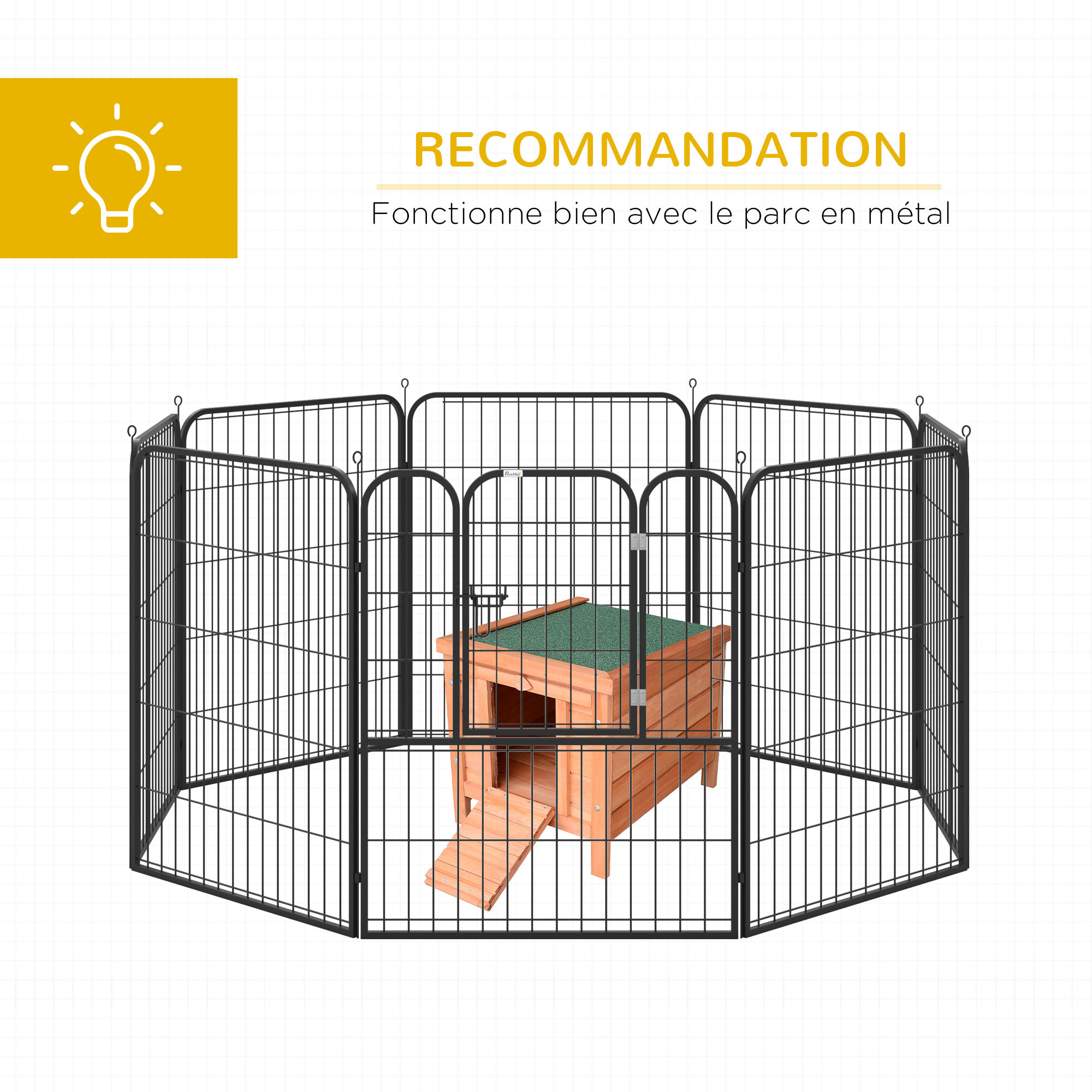 Clapier de sol niche enclos pour lapin porte rampe verrouillable 2 en 1 toit ouvrant bitumé bois sapin pré-huilé