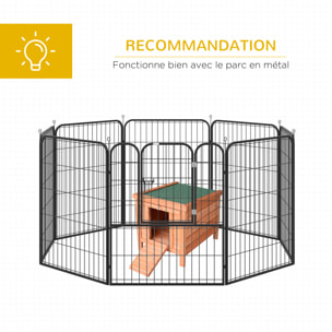 Clapier de sol niche enclos pour lapin porte rampe verrouillable 2 en 1 toit ouvrant bitumé bois sapin pré-huilé