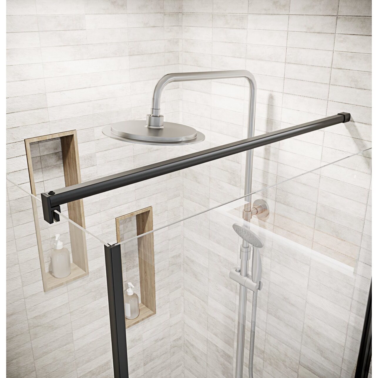 Porte de Douche Pivotante 70x180cm et Retour 90cm - Profil Noir - Verre 5mm - DARK ELEMENTARY