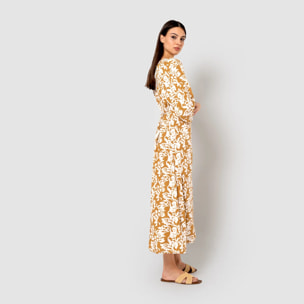 Vestido midi viscosa sari ocre