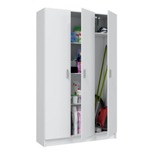 Armadio multiuso Beaumont, Mobile ausiliario a 3 ante, Guardaroba portascarpe, Guardaroba portascope, cm 109x37h180, Bianco