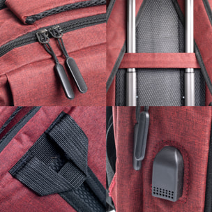 Zaino da cabina multiscomparto, porta laptop 17". Adattabile a Trolley. Presa USB esterna nascosta.