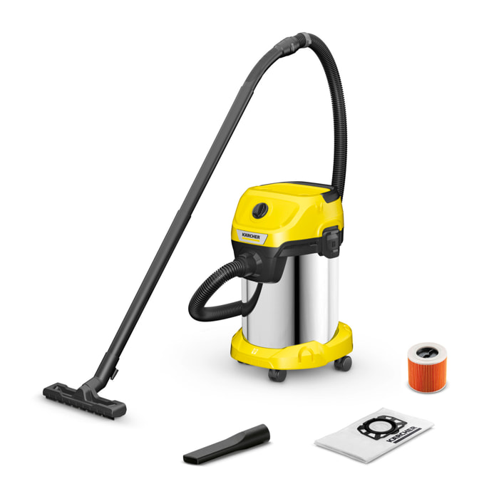 Aspirateur eau et poussière Karcher WD 3 S V-19/4/20 - Puissance 1000W- Capacité 19L- Cuve inox- Flexible 4m-  Grande capacité