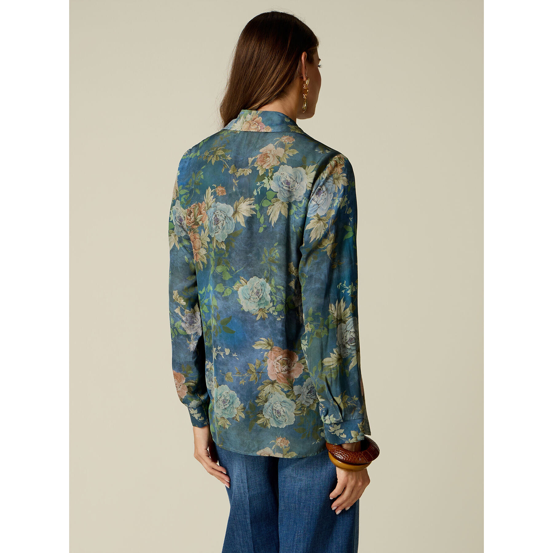 Oltre - Blusa fantasia con volant - Blu
