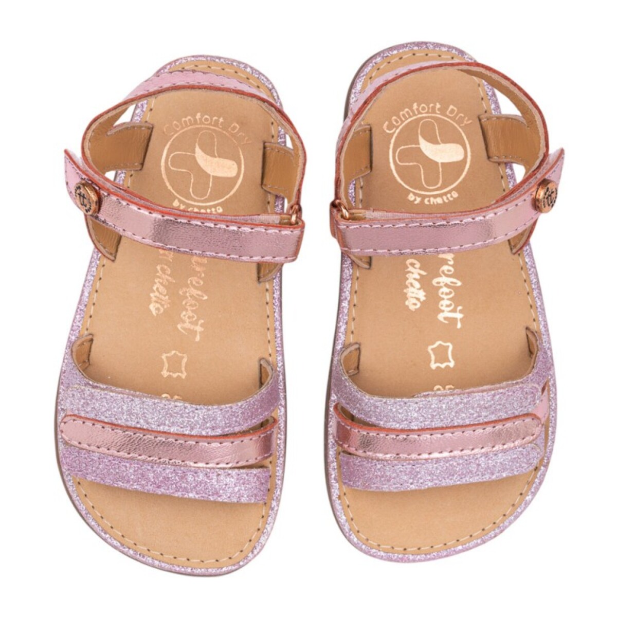 SANDALIA BAREFOOT PIEL CHETTO TIRAS METALIZADAS ROSA