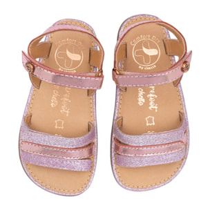 SANDALIA BAREFOOT PIEL CHETTO TIRAS METALIZADAS ROSA