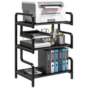 HOMCOM Soporte para Impresora de 3 Niveles, Mueble para Impresora con Marco de Acero, Estantería de Almacenamiento Multiusos para Escáner y Fax en Oficina, Casa, 55x40x77 cm, Negro