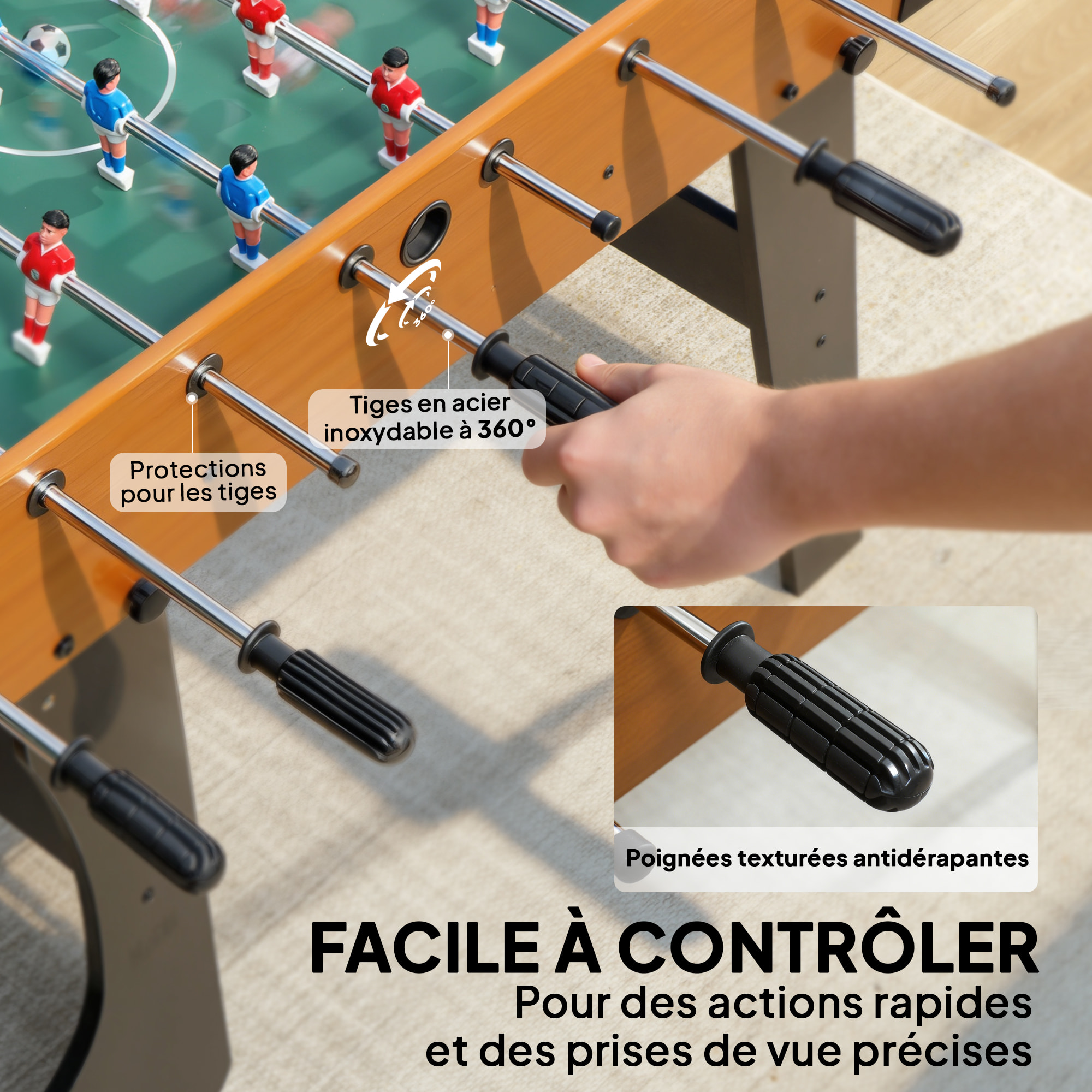 Babyfoot pliable - 22 joueurs, 2 ballons, 4 + 4 poignées, compteurs - dim. 118 x 107 x 78 cm - effet bois noir