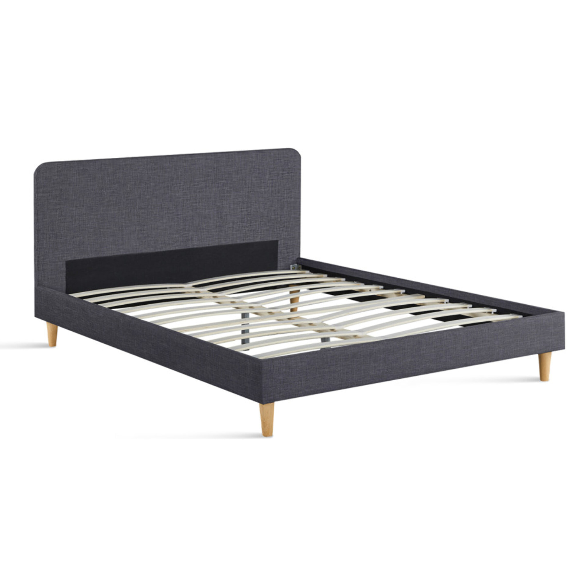 Lit Evy 160x200cm tissu gris pieds bois