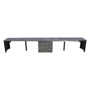 Banc extensible 55x40/305 cm Walk Gris Béton rallonges internes cadre Anthracite