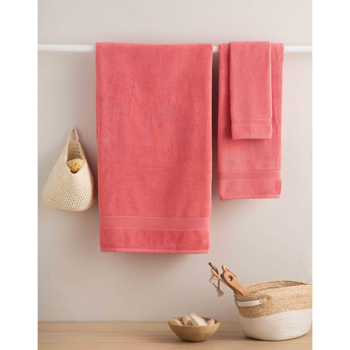 Set de 3 serviettes en coton organique 600 gr/m2 couleur Coral