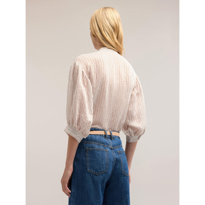 Motivi - Blusa oversize de muselina a rayas - Blanco