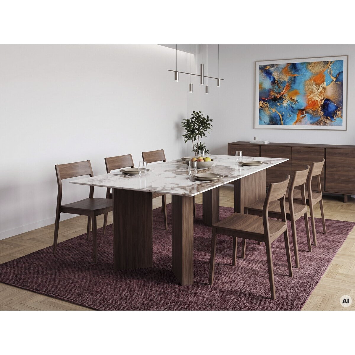 Table repas céramique - 180 cm - "Elma" - 8 places - Marron