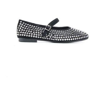 Ballerina con strass e cinturino - NERO