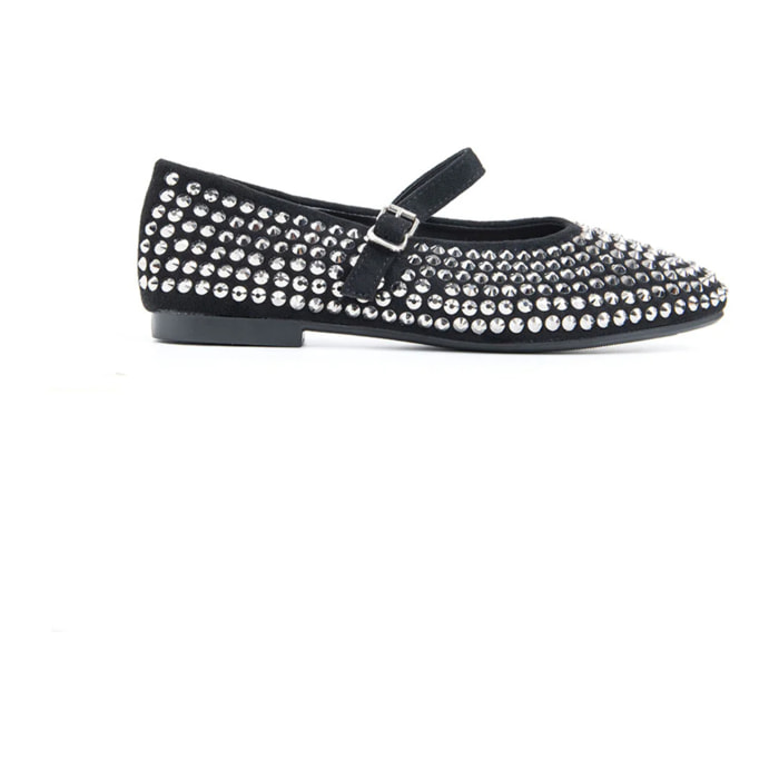 Ballerina con strass e cinturino - NERO