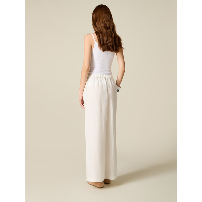 Oltre - Pantalones wide leg de lino - Blanco