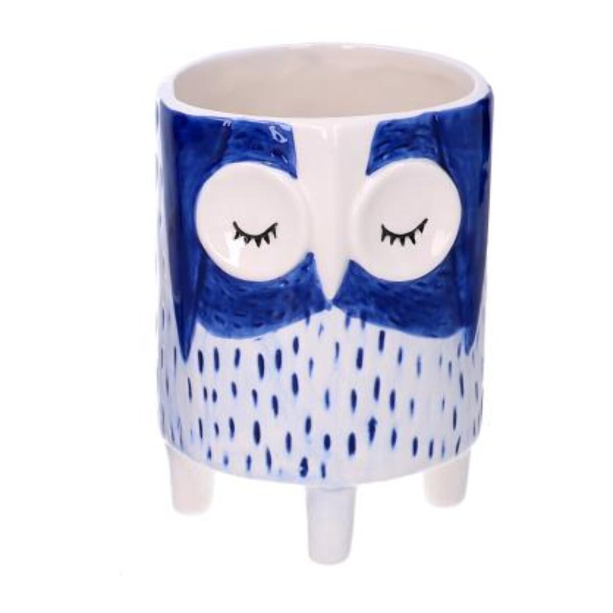 Portavaso in ceramica gufo blu cm ø11,3h15,5