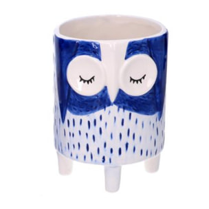 Portavaso in ceramica gufo blu cm ø11,3h15,5