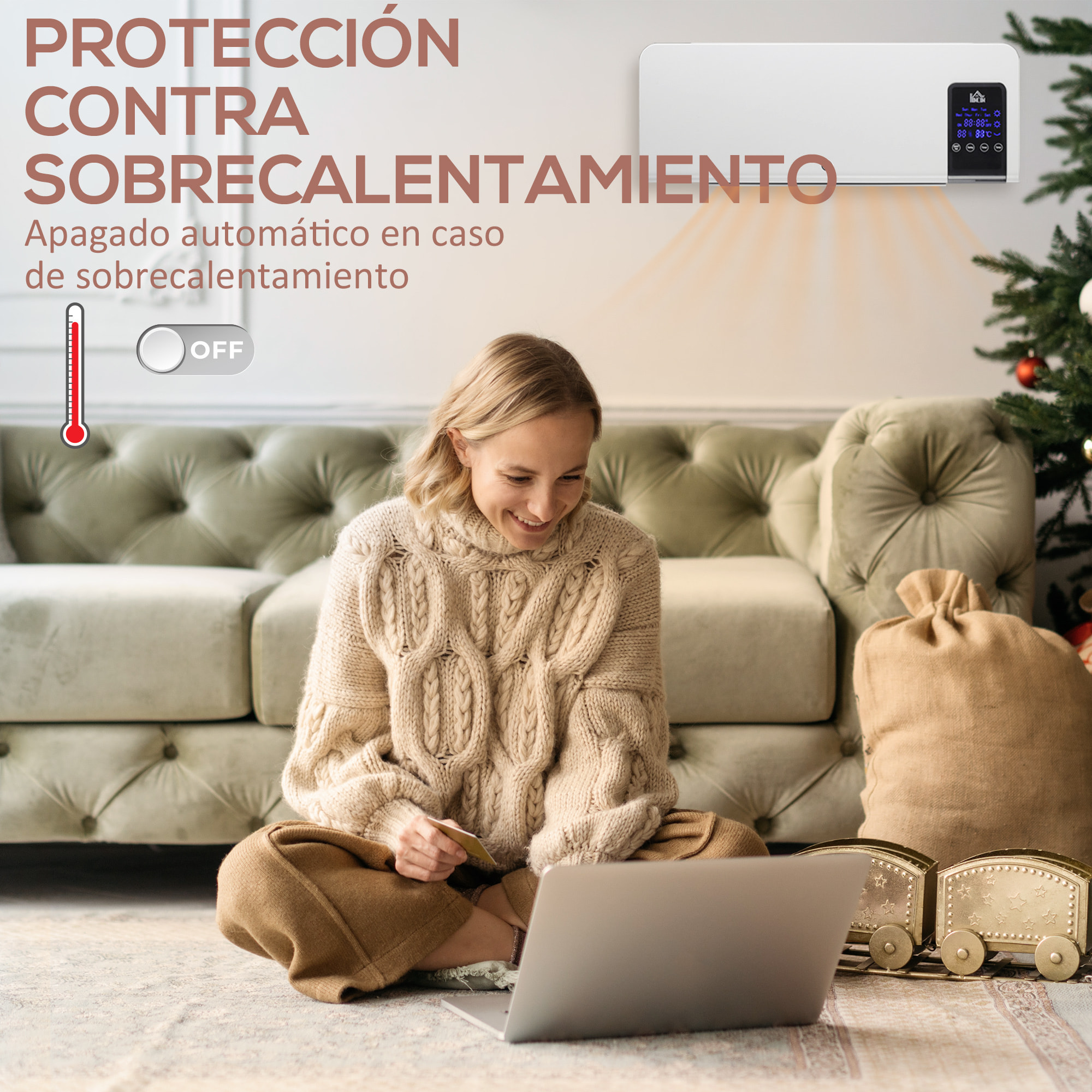 Calefactor Eléctrico de Pared 1000W/2000W con Mando a Distancia 54,5x12x21,5 cm