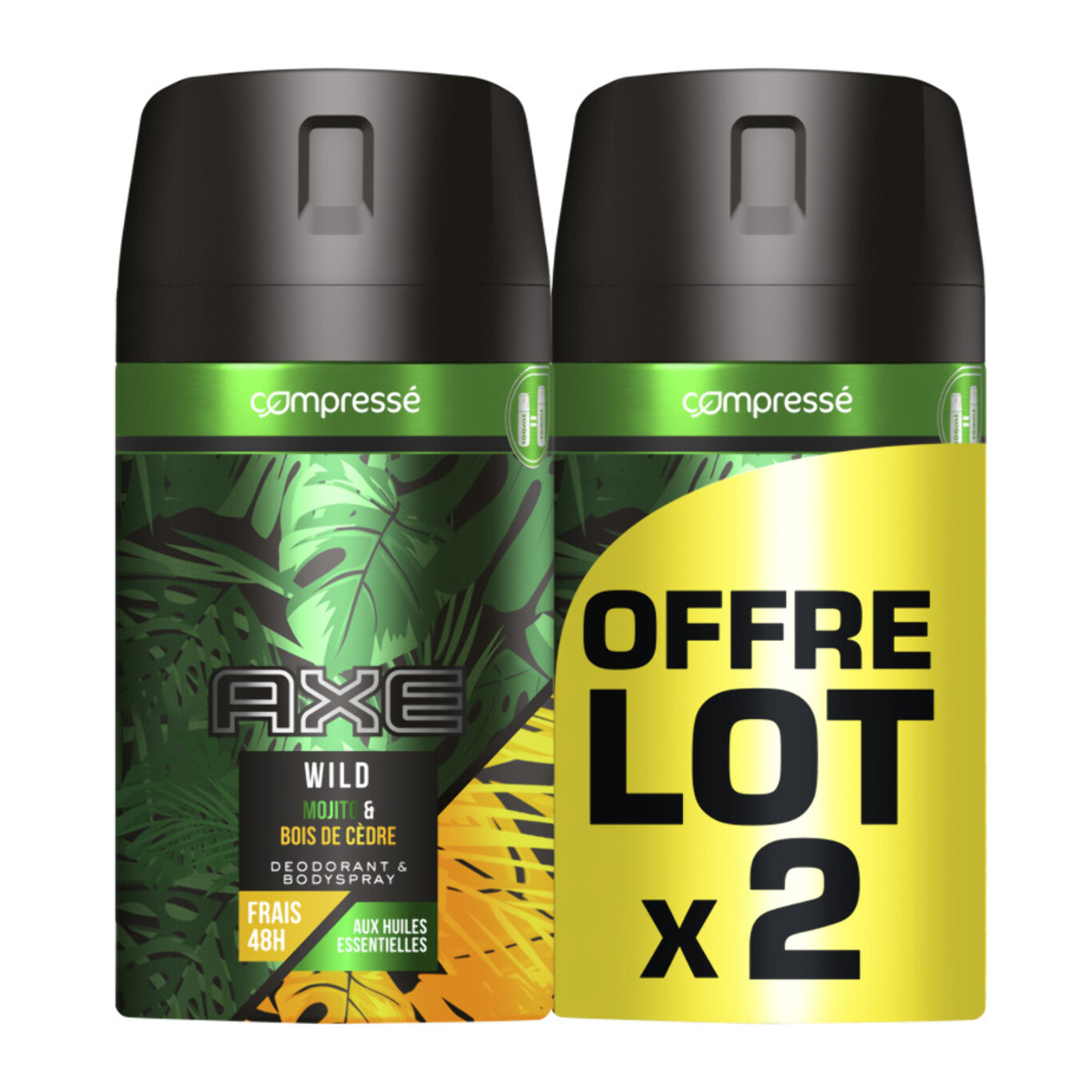 Pack de 2 - Axe Déodorant Homme Bois de Cèdre Lot 2x100ml