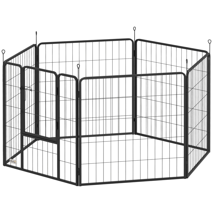 Parc enclos chien modulable pliable 6 panneaux H.80cm porte verrouillable acier époxy noir