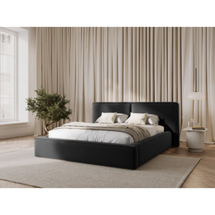 Lit coffre avec tête de lit double "Arendal" 200x200cm en velours gris