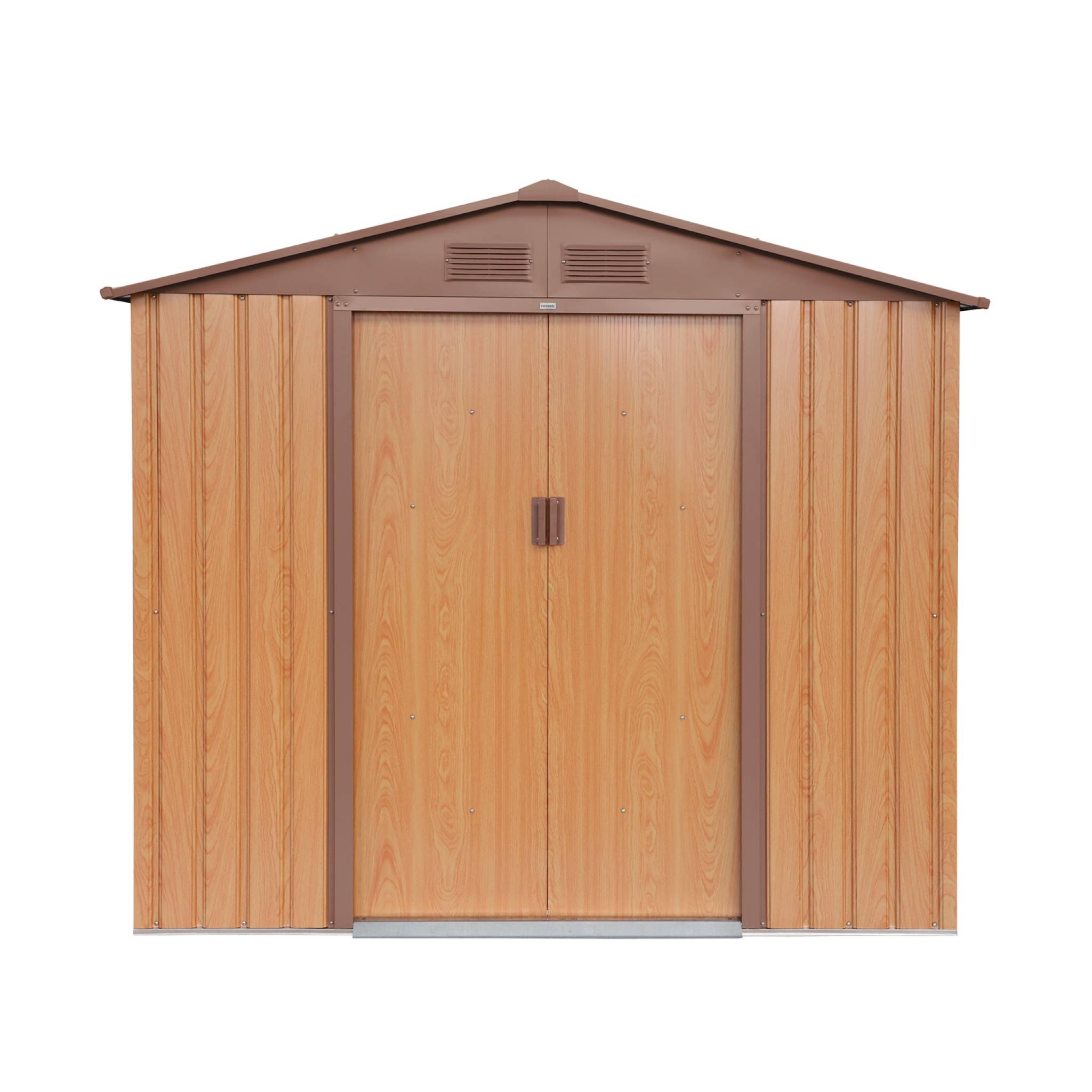 Abri de jardin en métal - Houtland. 2.71 m² chêne - Cabane à outils avec double portes coulissantes. kit de fixation sol inclus. L 213 x P 131 x H 185cm