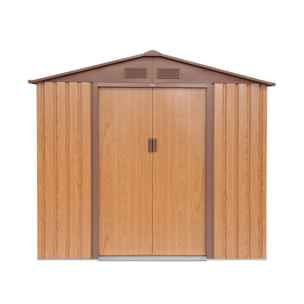 Abri de jardin en métal - Houtland. 2.71 m² chêne - Cabane à outils avec double portes coulissantes. kit de fixation sol inclus. L 213 x P 131 x H 185cm