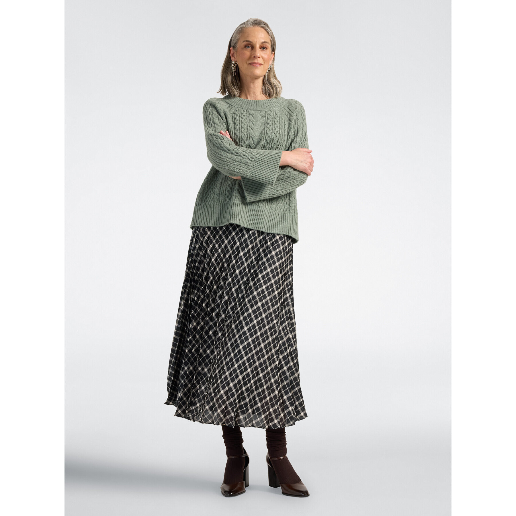 Elena Mirò - Falda plisada larga estampado patchwork - Negro