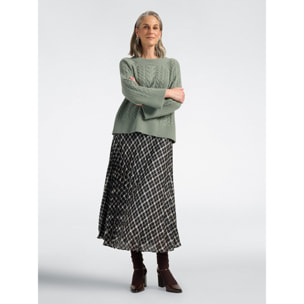 Elena Mirò - Falda plisada larga estampado patchwork - Negro