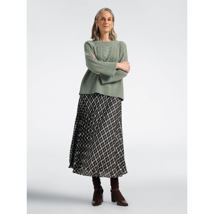 Elena Mirò - Falda plisada larga estampado patchwork - Negro