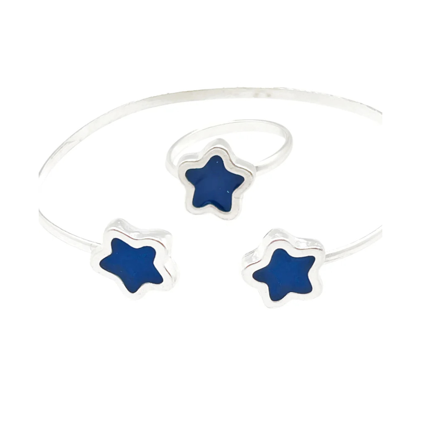 Conjunto Colors Flor Pulsera y anillo plata 10µ Marino