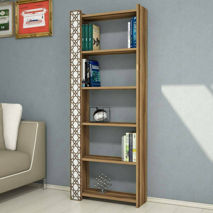 Libreria Vele, Scaffale da ufficio, Mobile portalibri, Biblioteca, 65x24h170 cm, Noce e Bianco