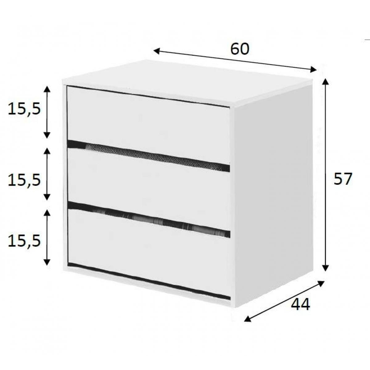 Cassettiera Newport, Settimanale a 3 cassetti, Mobile Comò basso per interno armadio, Settimanale moderno, cm 60x44h57, Bianco