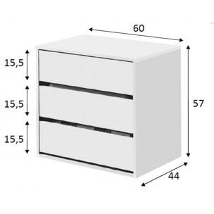 Cassettiera Newport, Settimanale a 3 cassetti, Mobile Comò basso per interno armadio, Settimanale moderno, cm 60x44h57, Bianco