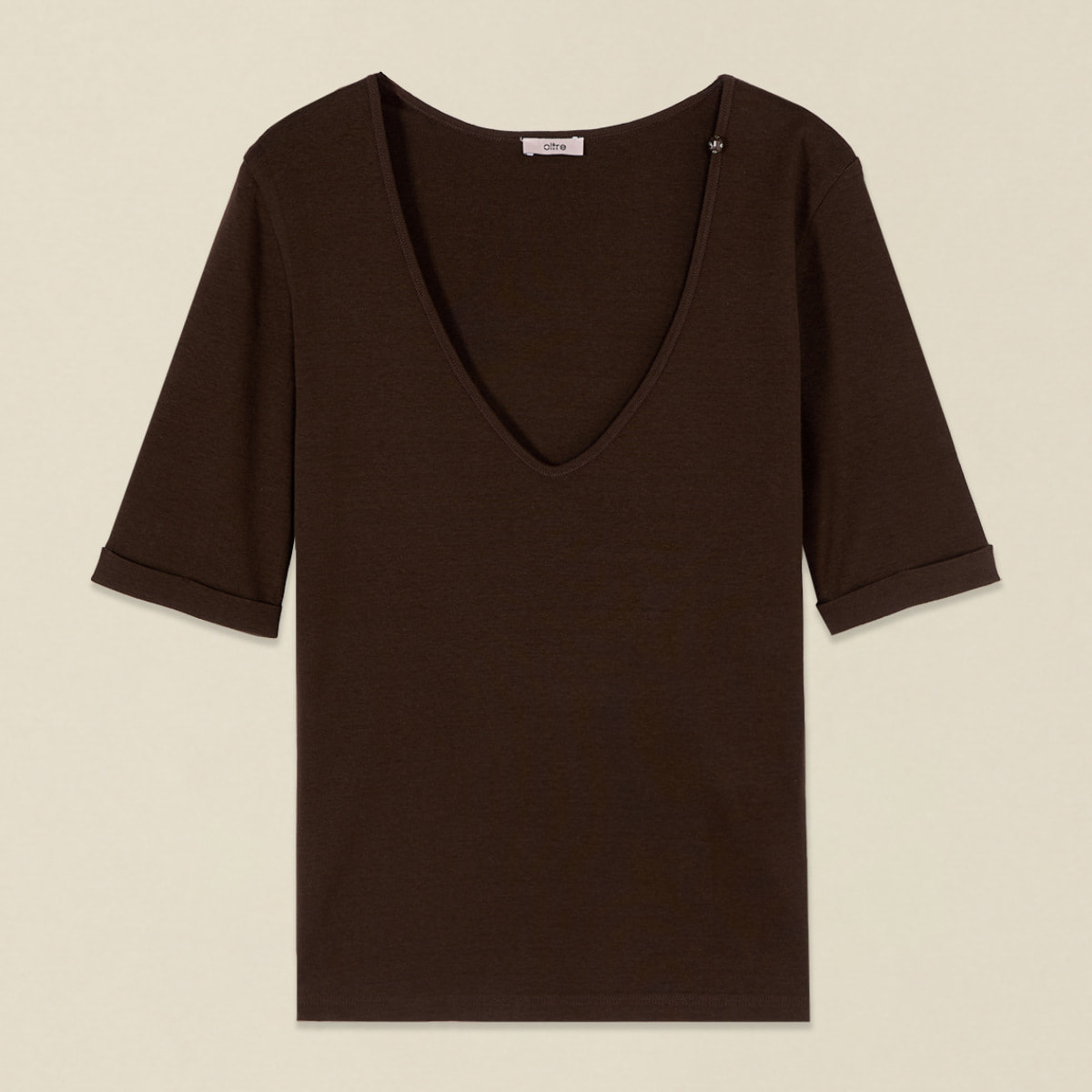 Oltre - T-shirt con scollo a V e maniche slim - Marrone