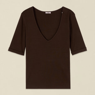 Oltre - T-shirt con scollo a V e maniche slim - Marrone