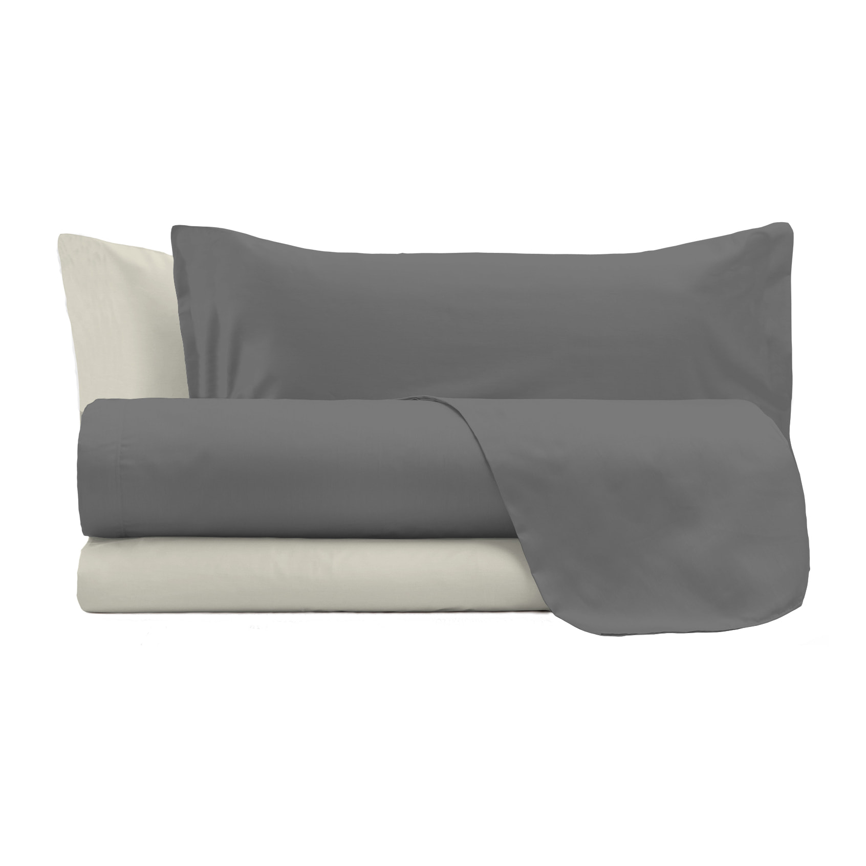 COMPLETO LETTO NATURAL COLOR, 100% Cotone, Made in Italy - FUMO/PANNA