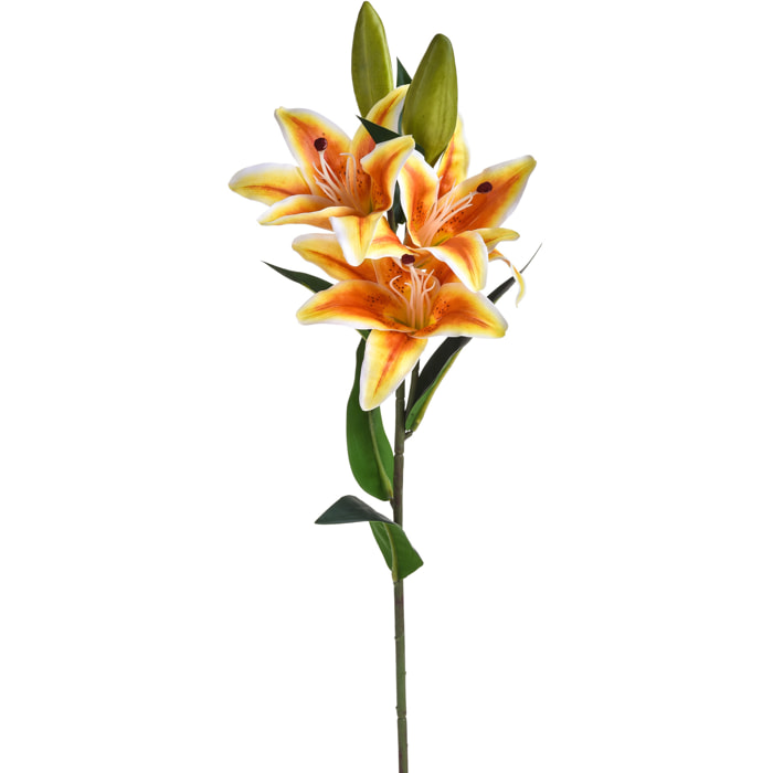 Lilium Stargaze Composto Da 3 Fiori. Altezza 67 Cm - Pezzi 6 - 37X67X18cm - Colore: Arancio - Bianchi Dino - Fiori Artificiali