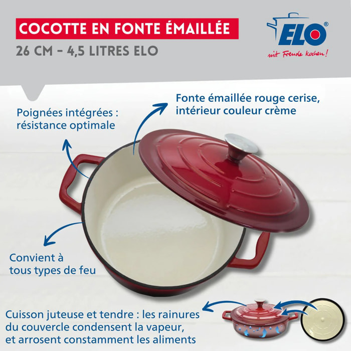 Cocotte en fonte émaillée 26 cm rouge cerise 4.5 L Elo