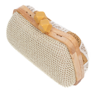 Bonamico Bolso bandolera Mujer. Fabricado en madera natural, algodón y paja trenzada.