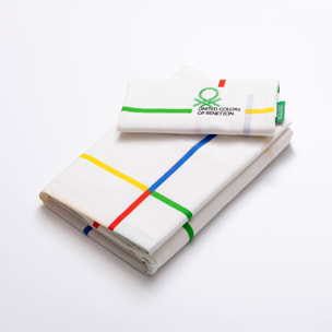 Set 4pc cama ( sábana bajera 160x200+30cm + sábana encimera 240x240cm + fundas almohada 45x90cm(x2)) rainbow benetton 70%algodón + 30% poliéster