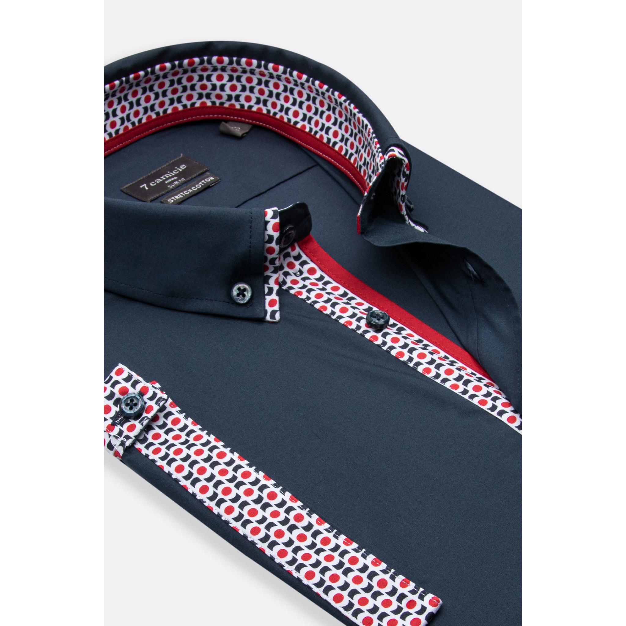 camicia uomo slim 1 bottone button down doppio collo Popeline Stretch Unito Blu