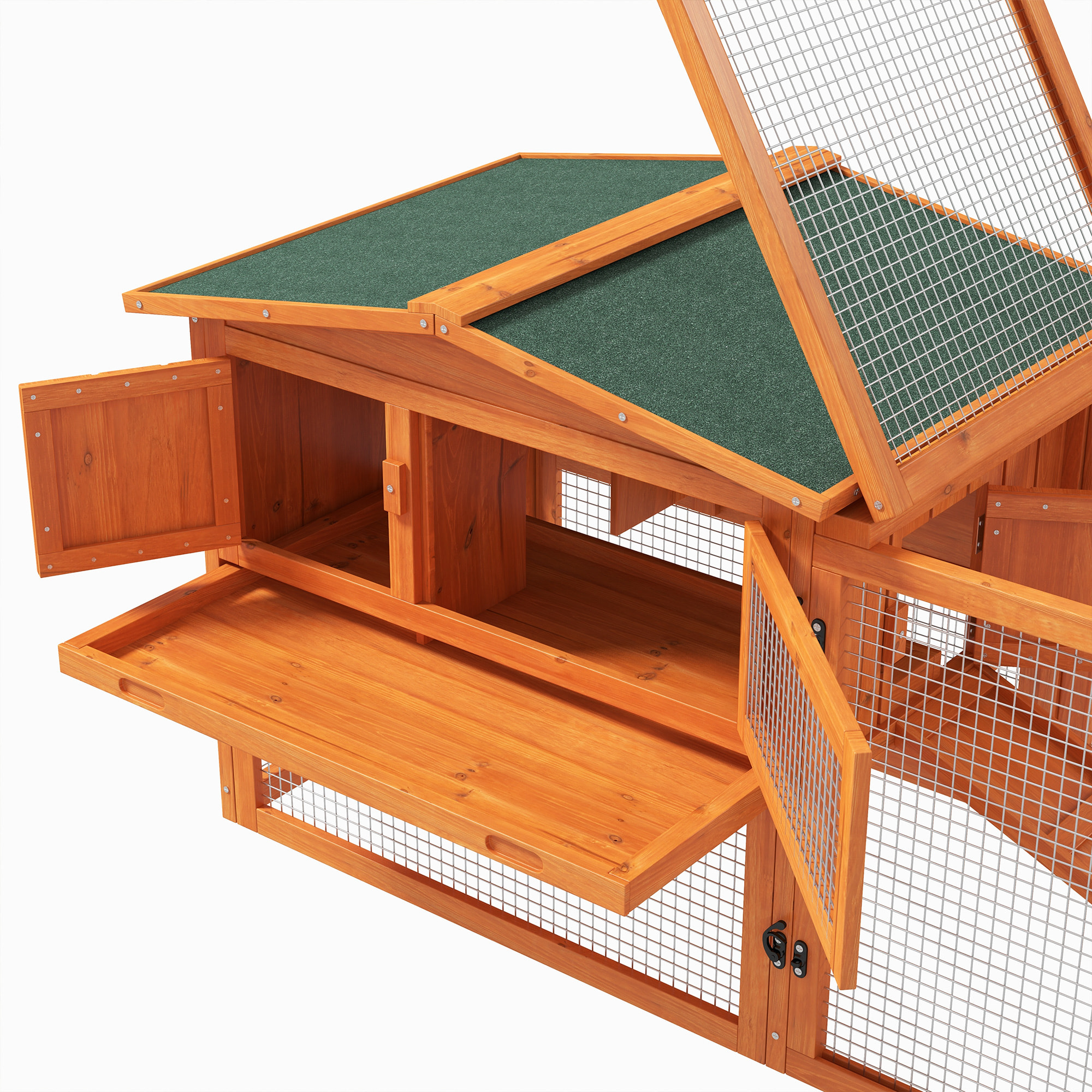 Clapier cage à lapins rongeurs 2 étages tiroir déjection enclos extérieur toit ouvrant dim. 156L x 58l x 68H cm bois sapin pré-huilé